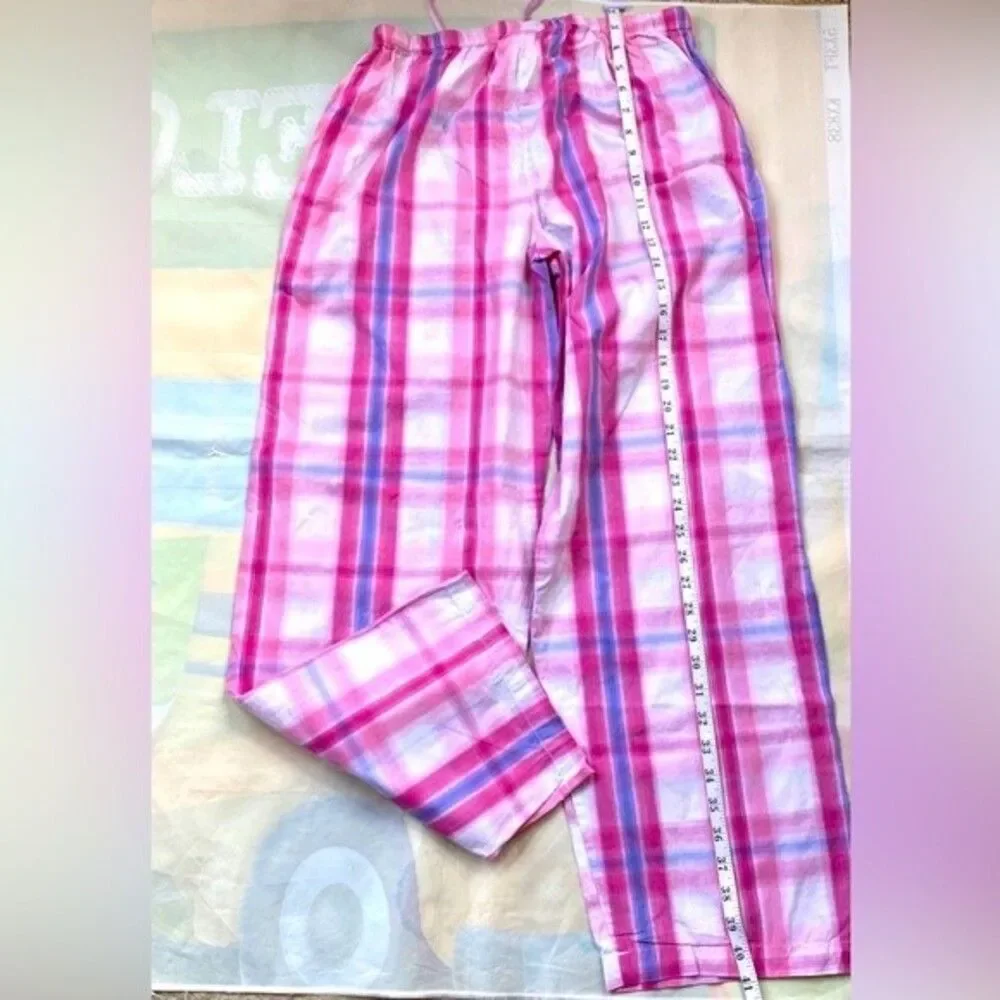 F by FORTUNA VALENTINO Pajama Pants Sz M Women Drawstring Pink Plaid Never Worn
